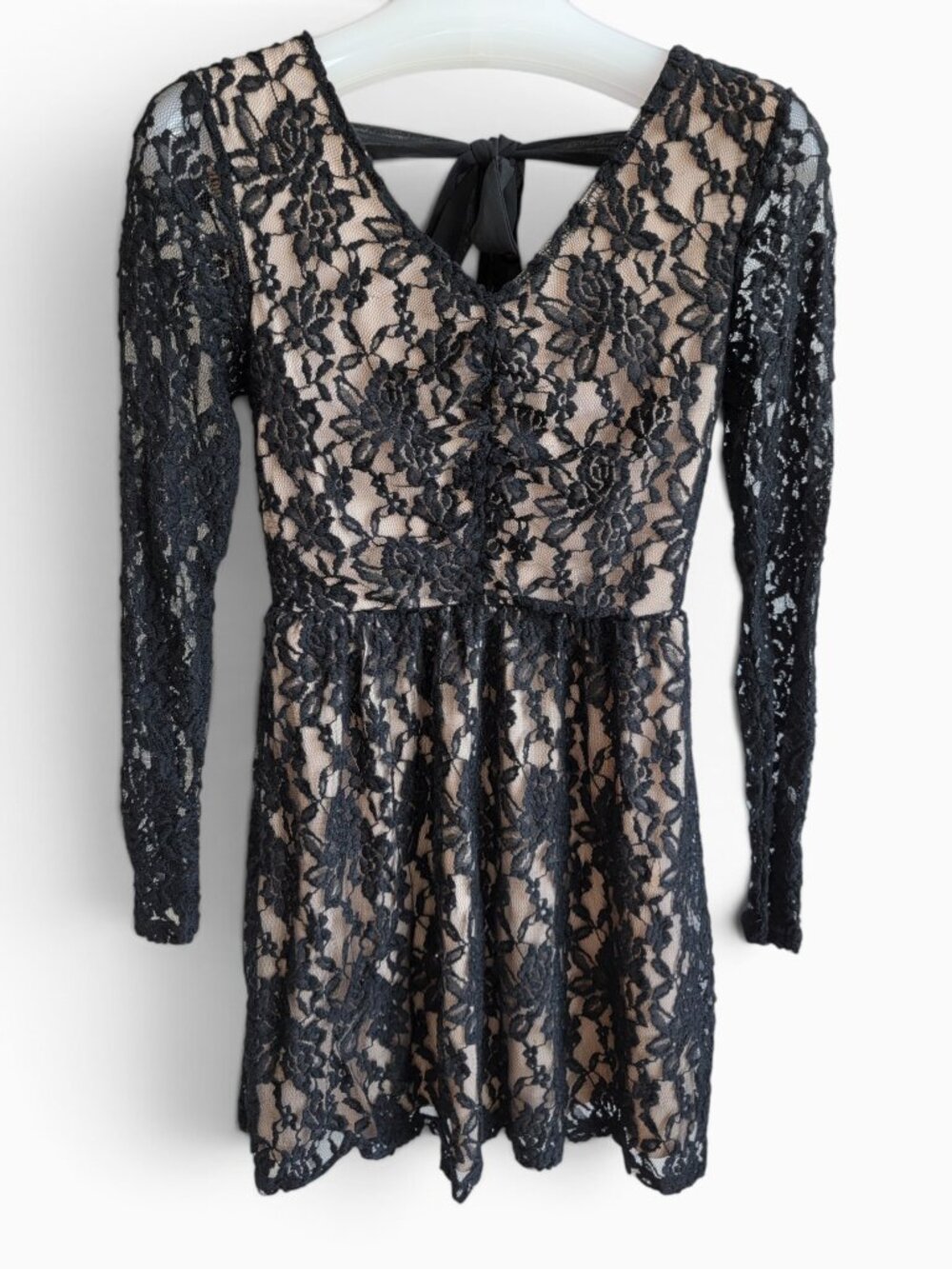 Altar'd State Black Floral Lace Fit & Flare Dress S Long Sleeve Coquette